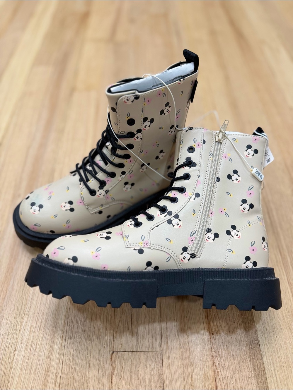Mickey Mouse Print Combat Boots